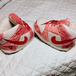 Nike Pink and White Plush Shoes